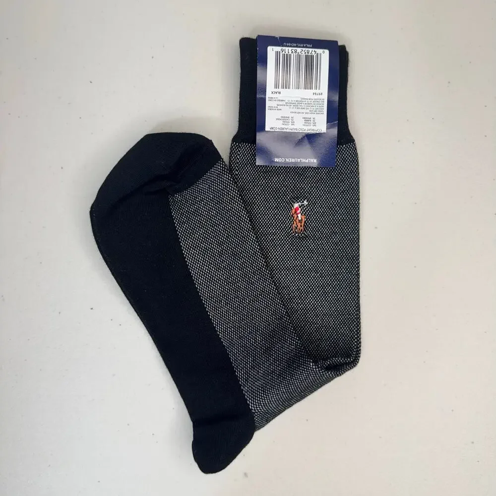 Polo Ralph Lauren Cotton Blend Dress Socks Black/Gray Embroidered Pony Korea VTG